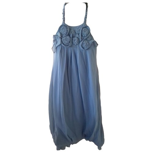 Pre-owned Bcbg Max Azria Silk Mid-length Dress In Blue