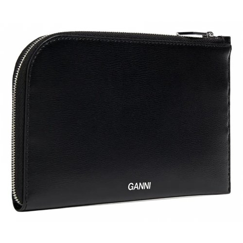 Pre-owned Ganni Leather Clutch Bag In Black