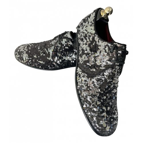 Pre-owned Dolce & Gabbana Glitter Lace Ups In Silver