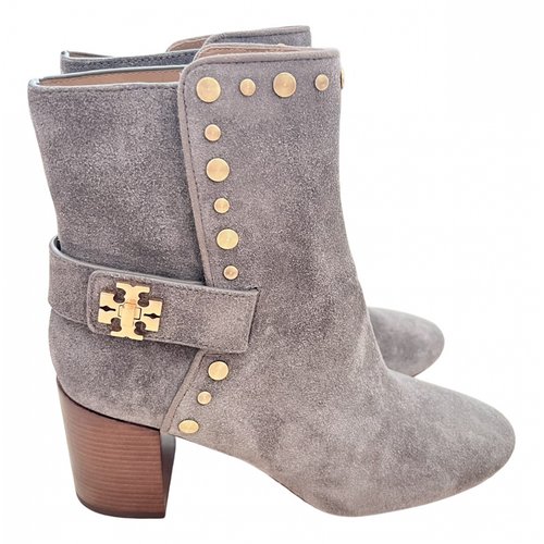 Pre-owned Tory Burch Leather Ankle Boots In Grey