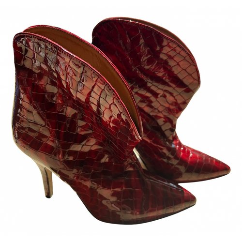 Pre-owned Paris Texas Leather Ankle Boots In Red