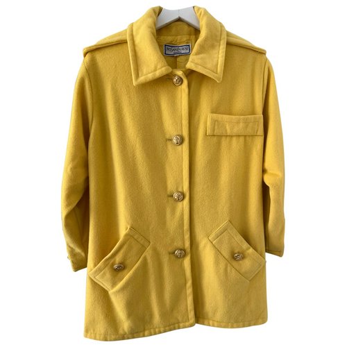 Pre-owned Saint Laurent Wool Cardi Coat In Yellow