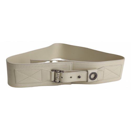 Pre-owned Dior Leather Belt In White