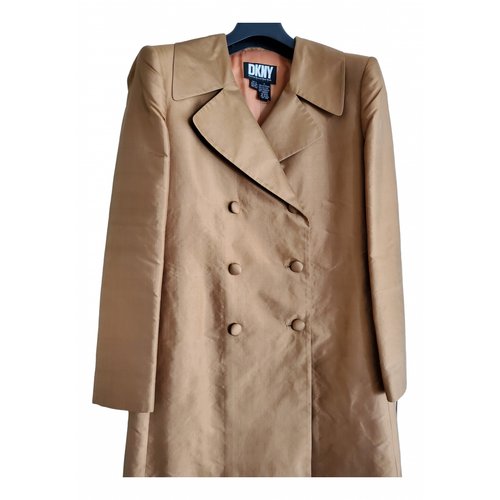 Pre-owned Dkny Silk Trench Coat In Gold