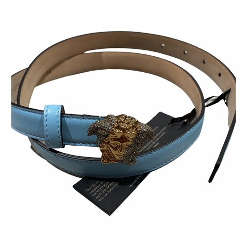 Pre-owned Versace Leather Belt In Blue