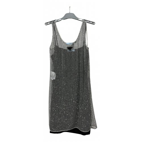 Pre-owned Prada Glitter Mini Dress In Silver | ModeSens