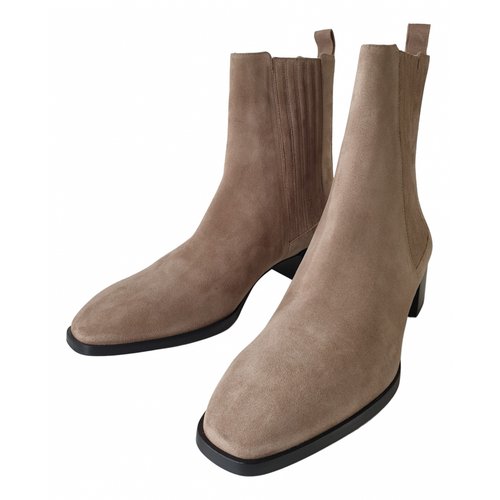 Pre-owned Aeyde Leather Ankle Boots In Beige
