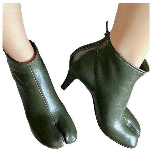Pre-owned Maison Margiela Tabi Leather Ankle Boots In Green