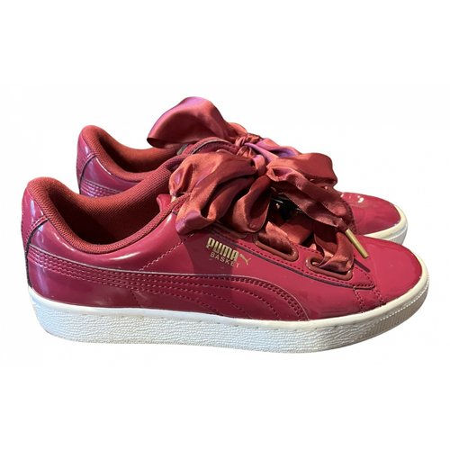 Pre-owned Puma Patent Leather Trainers In Burgundy