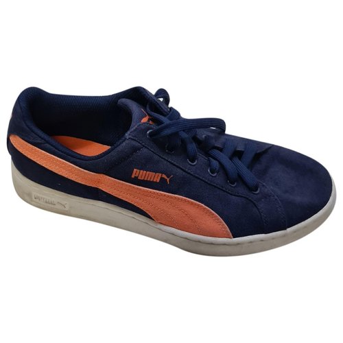 Pre-owned Puma Leather Low Trainers In Navy
