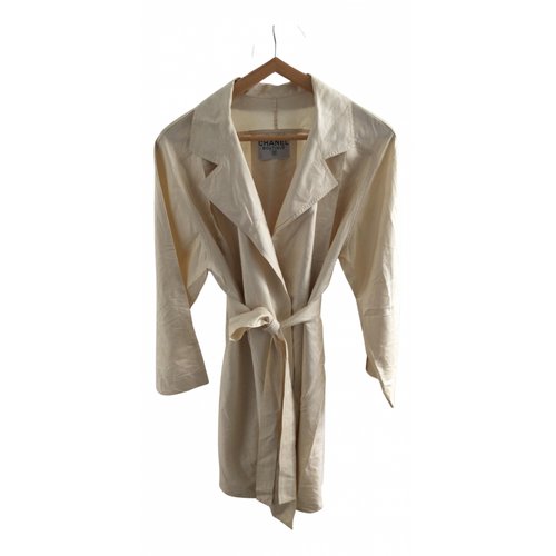 Pre-owned Chanel Silk Trench Coat In Beige