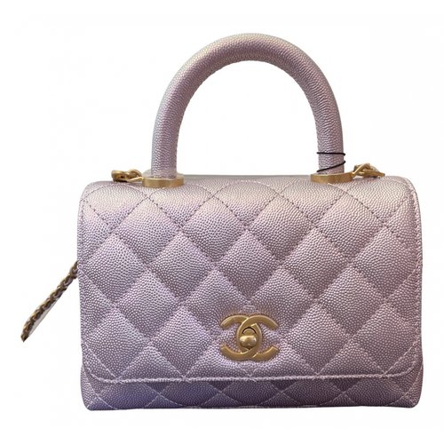 Pre-owned Chanel Coco Handle Leather Handbag In Purple