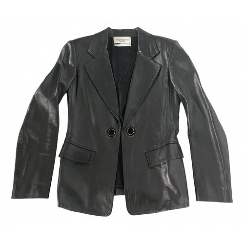 Pre-owned Saint Laurent Leather Blazer In Black