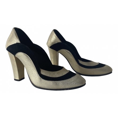 Pre-owned Ganni Leather Heels In Gold