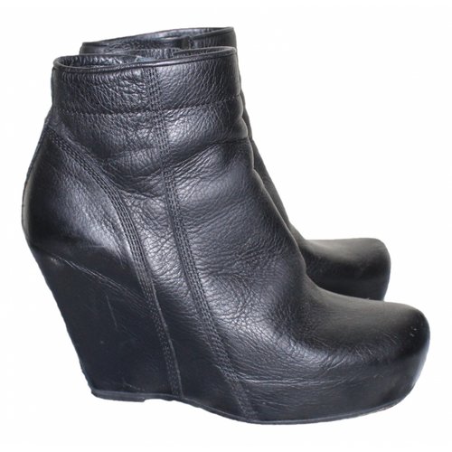 Pre-owned Rick Owens Leather Ankle Boots In Black