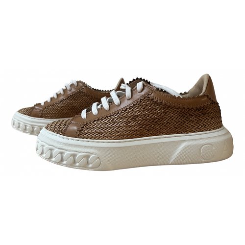 Pre-owned Casadei Leather Trainers In Camel
