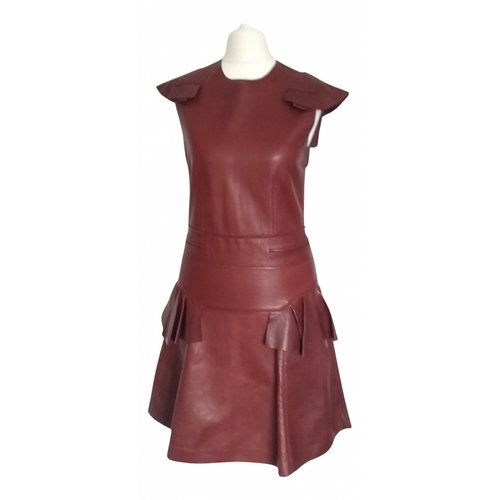Pre-owned Alexander Mcqueen Leather Mini Dress In Burgundy