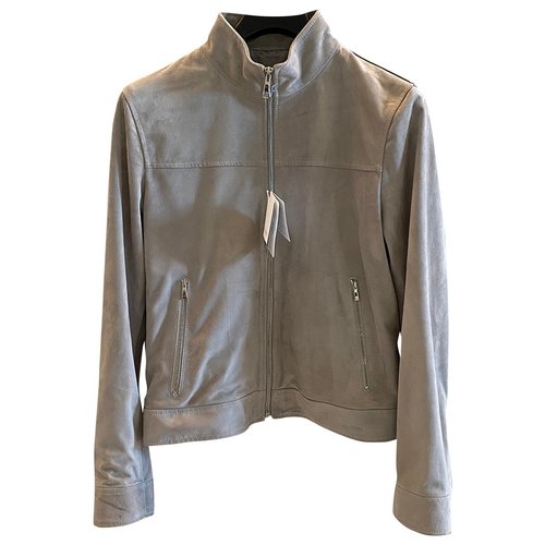 Pre-owned Malo Leather Jacket In Grey