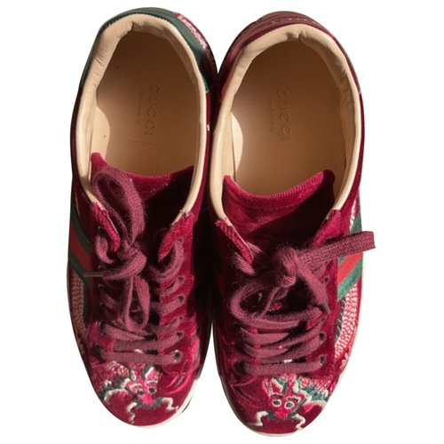 Pre-owned Gucci Ace Velvet Trainers In Burgundy