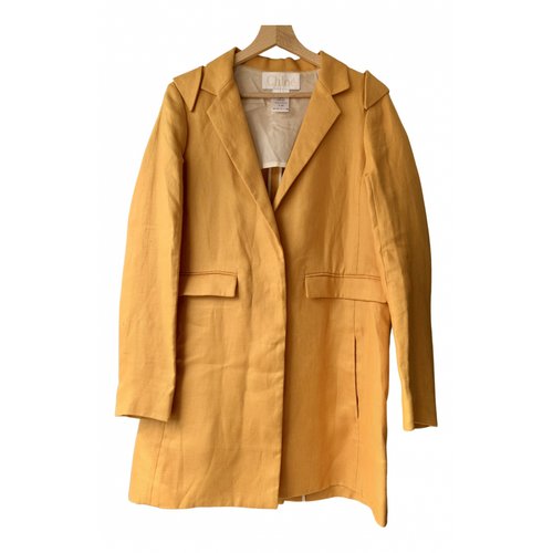 Pre-owned Chloé Linen Trench Coat In Yellow