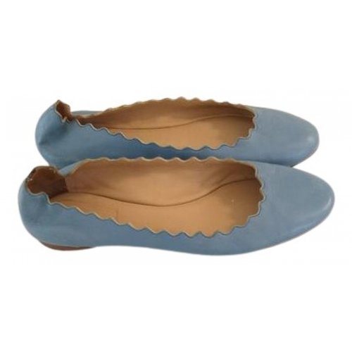 Pre-owned Chloé Lauren Leather Ballet Flats In Blue