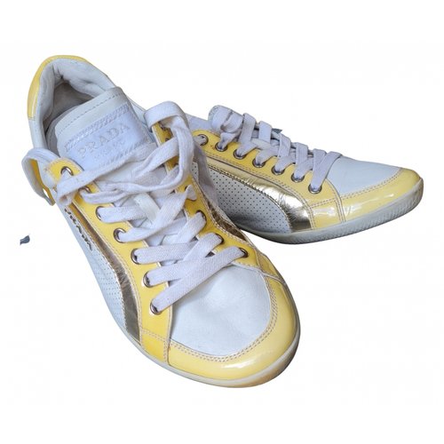 Pre-owned Prada Leather Trainers In Yellow