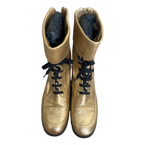 Pre-owned Chanel Leather Ankle Boots In Gold