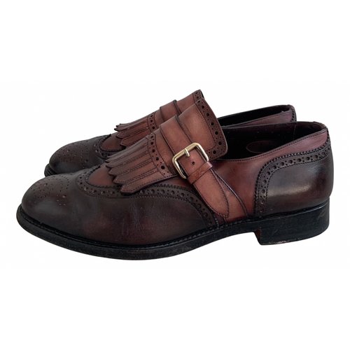 Pre-owned Santoni Leather Flats In Burgundy
