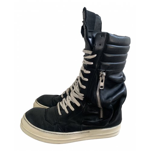 Pre-owned Rick Owens Leather High Trainers In Black
