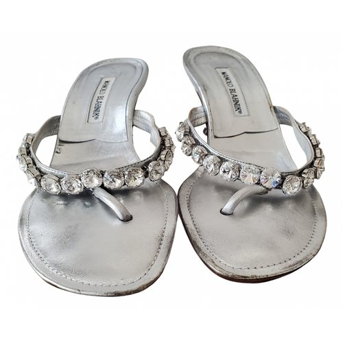 Pre-owned Manolo Blahnik Glitter Sandal In Silver