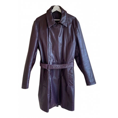 Pre-owned Calvin Klein Leather Coat In Brown