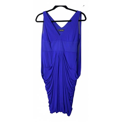 Pre-owned Versace Silk Mid-length Dress In Blue