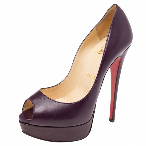 Pre-owned Christian Louboutin Leather Flats In Purple