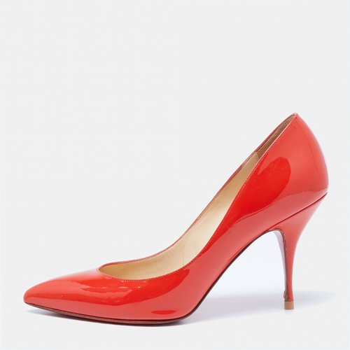 Pre-owned Christian Louboutin Patent Leather Flats In Orange