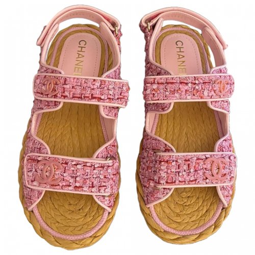 Pre-owned Chanel Dad Sandals Tweed Sandal In Pink | ModeSens
