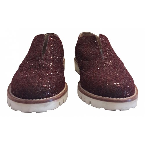 Pre-owned L'f Shoes Glitter Trainers In Burgundy