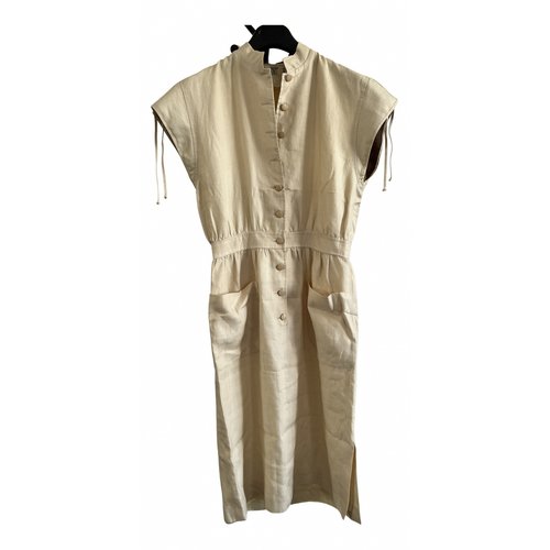 Pre-owned Valentino Linen Mid-length Dress In Beige