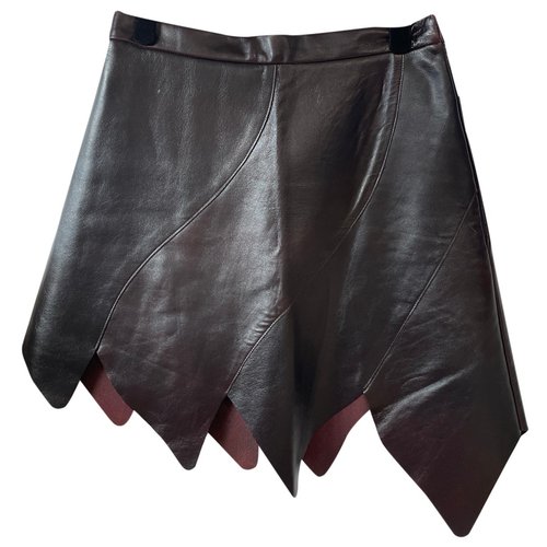 Pre-owned Rodarte Leather Mini Skirt In Burgundy