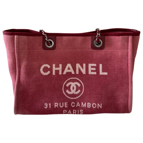 Pre-owned Chanel Deauville Cloth Tote In Red
