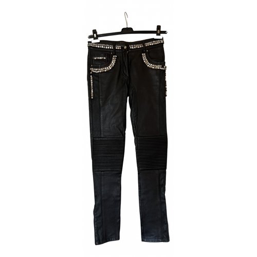 Pre-owned Roberto Cavalli Leather Slim Pants In Black