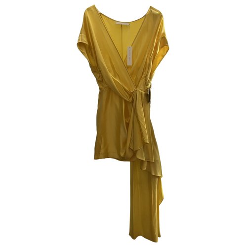 Pre-owned Michelle Mason Silk Maxi Dress In Yellow