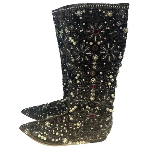 Pre-owned Dolce & Gabbana Velvet Boots In Brown