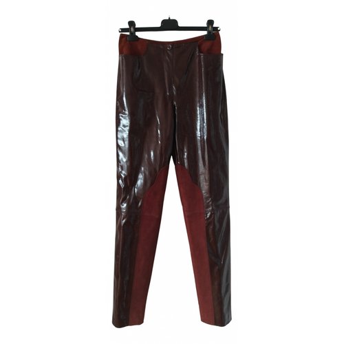 Pre-owned Emanuel Ungaro Leather Straight Pants In Burgundy