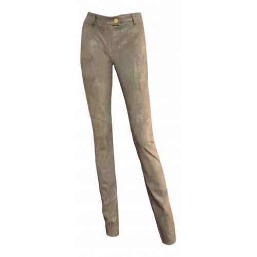 Pre-owned Escada Leather Slim Pants In Metallic
