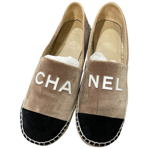 Pre-owned Chanel Velvet Espadrilles In Beige