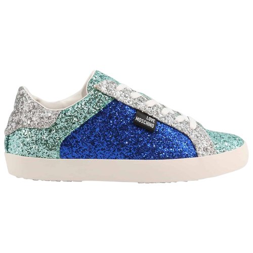 Pre-owned Moschino Love Faux Fur Trainers In Blue