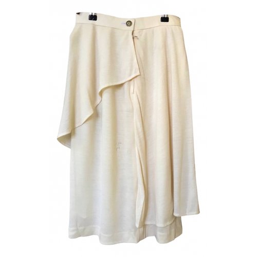 Pre-owned Balenciaga Wool Mid-length Skirt In Ecru