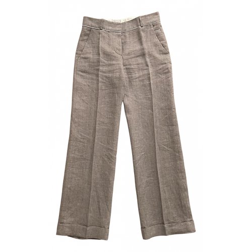 Pre-owned Kenzo Linen Straight Pants In Brown