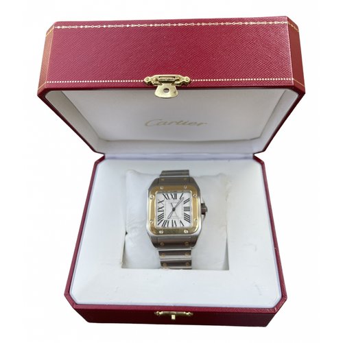 Pre-owned Cartier Santos 100 Xl Watch In Silver