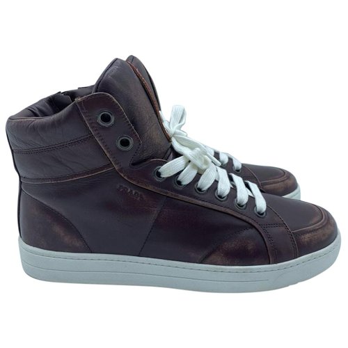 Pre-owned Prada Leather High Trainers In Burgundy